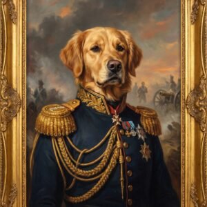 The General — 18th century military style pet portrait in gold frame